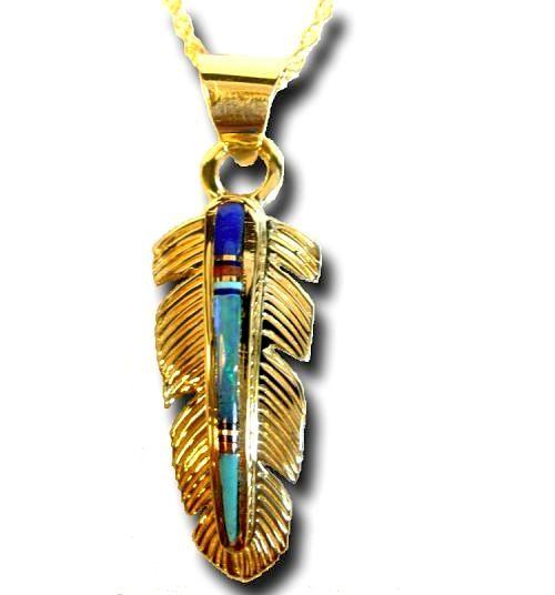 14K Gold Inlay Feather Pendant Necklaces & Pins Gold Jewlery Jewlery