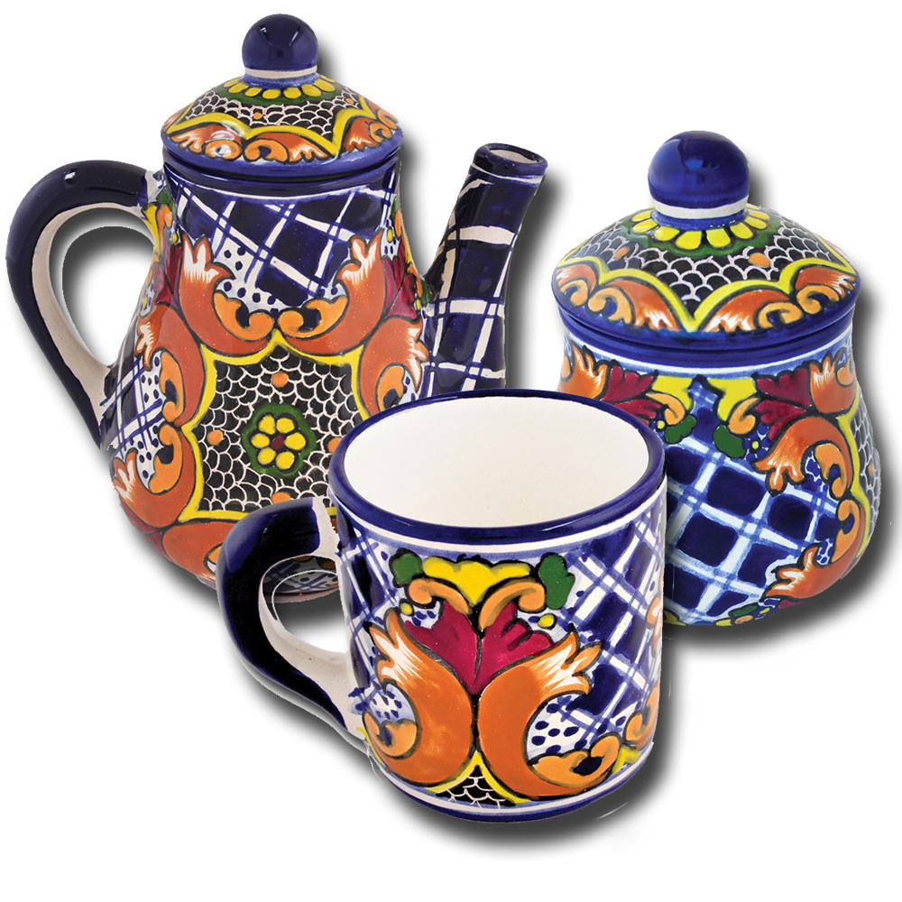 Talavera Earthenware Tea Set - Southwest Indian Foundation - 1880C Talavera Earthenware Tea Set - Southwest Indian Foundation - 1880C