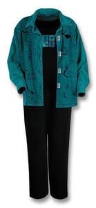Teal Petroglyph Jacket,Tee & Black Pant Set