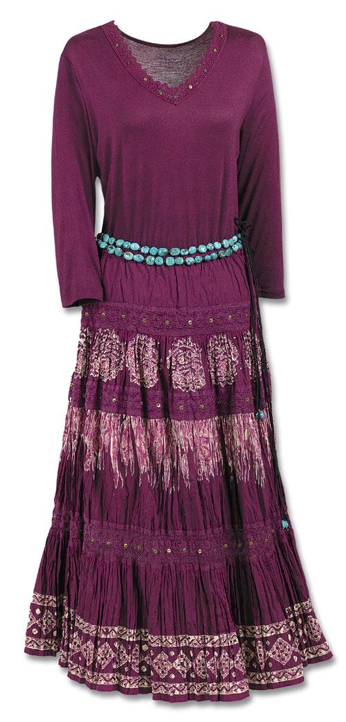 Claret Knit Top & Broom Skirt Set Sets Fashion
