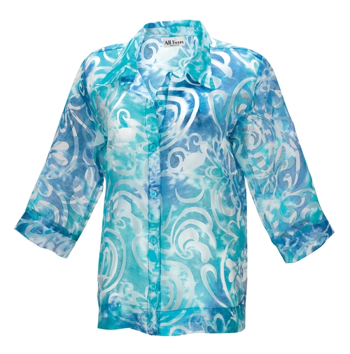 Spring Fling Turquoise Sheer Blouse