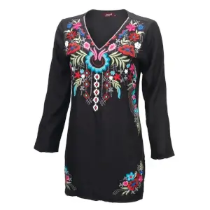 Black Floral Embroidered Tunic