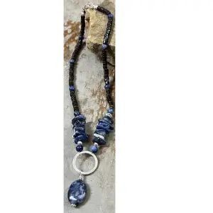 Blue Sodalite Stone & Shell Dangle Necklace