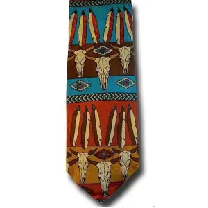 Buffalo Skull & Prayer Feather Tie