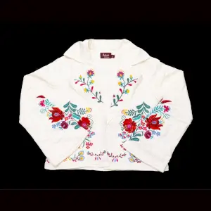 White Floral Embroidered Open Front Jacket
