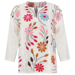 Flower Embroidered Split Neck Tunic