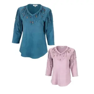 Fringed V-Neck Top