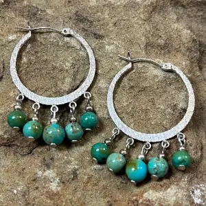 Hammered Hoop and Five Stone Turquoise Earrings