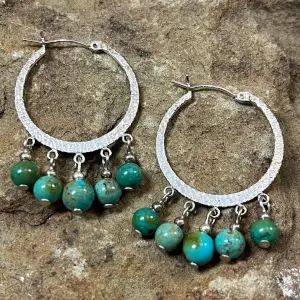 Hammered Hoop & Turquoise Earrings