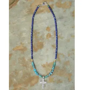 Lapis & Turquoise Cross Necklace
