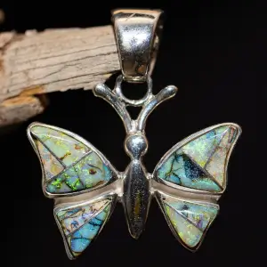 Lapis, Turquoise & Spider Opal Butterfly Pendant