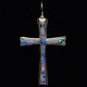 Lapis, Turquoise & Spider Opal Cross Pendant