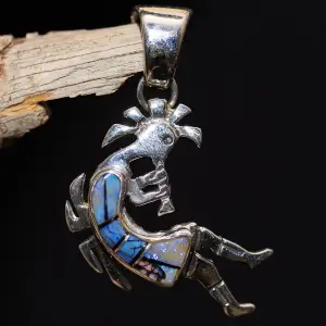 Lapis, Turquoise & Spider Opal Kokopelli Pendant