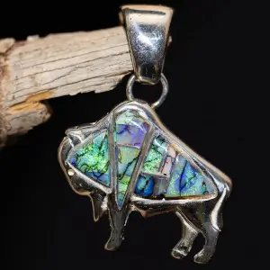 Lapis, Turquoise & Spider Opal Native Buffalo Pendant