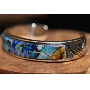 Lapis, Turquoise & Spider Opal Thick Cuff Carved Bracelet