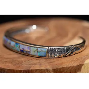Lapis, Turquoise & Spider Opal Thin Cuff Carved Bracelet