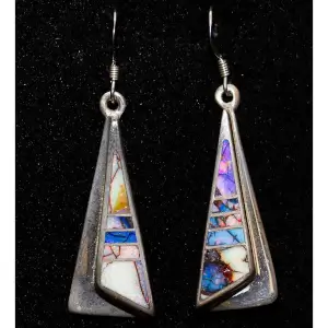 Lapis, Turquoise & Spider Opal Triangle Long Drop Earrings