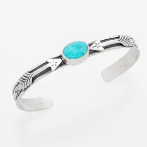 Native Arrow Thin Cuff Bracelet with Turquoise
