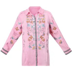 Pink Butterfly Embroidered Blouse