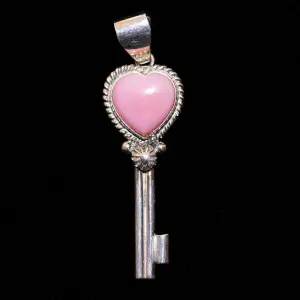Pink Conch Heart & Key Pendant