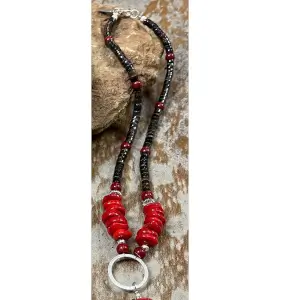 Red Coral Stone & Shell Dangle Necklace
