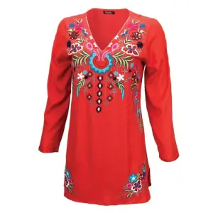 Red Floral Embroidered Tunic