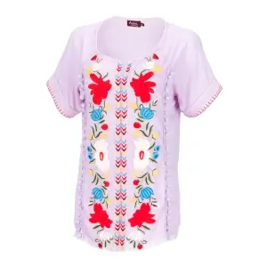 Short Sleeve Floral Embroidered Tunic