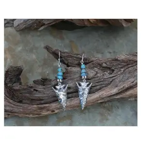 Silver Arrowhead & Turquoise Dangle Earrings