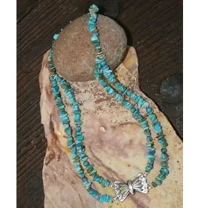 Silver Butterfly Two Strand Turquoise Necklace