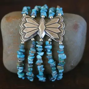 Silver Butterfly Five Strand Turquoise Bracelet
