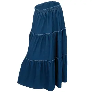 Tiered Full Length Denim Skirt