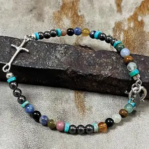 Turquoise and Multi Color Beads Cross Bracelet