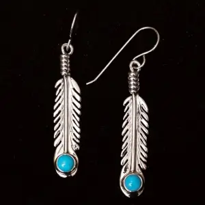Turquoise and Silver Feather Earrings 