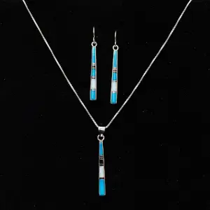 Turquoise and Opal Inlay Earrings and Necklace Set