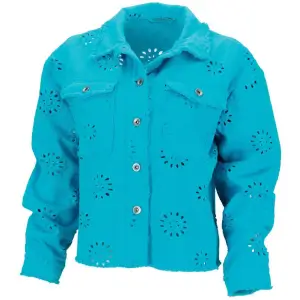 Turquoise Distressed Embroidered Jacket