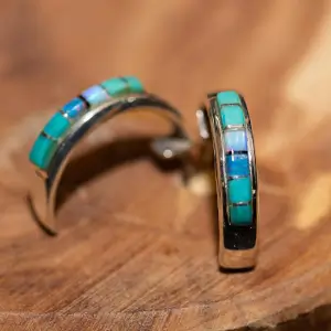 Turquoise & Spider Opal Half Hoop Earrings
