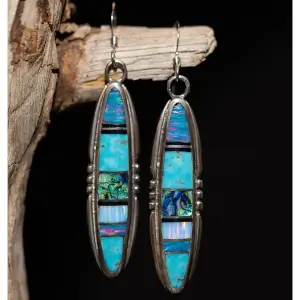 Turquoise & Spider Opal Long Oval Drop Earrings