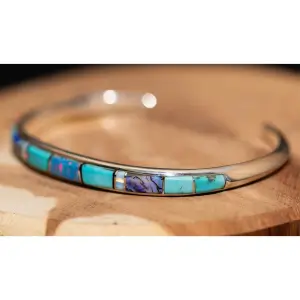 Turquoise & Spider Opal Thin Cuff Bracelet