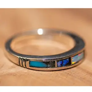 Turquoise & Spider Opal Thin Inlay Ring
