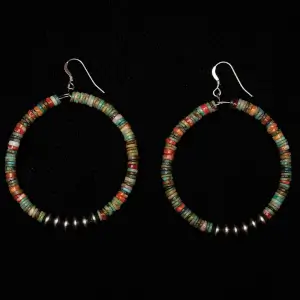Turquoise & Spiny Oyster Hoop Shell Earrings