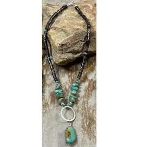 Turquoise Stone & Shell Dangle Necklace