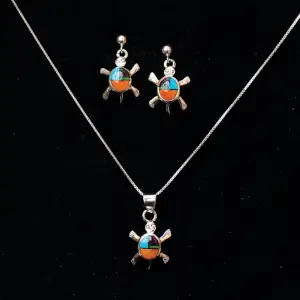 Turtle Inlay Earring and Pendant Set