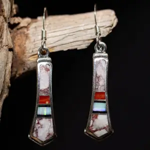 Whitehorse Inlay Long Drop Earrings