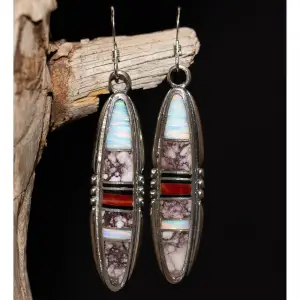 Whitehorse Inlay Long Oval Drop Earrings