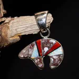 Whitehorse Inlay Native Bear Pendant