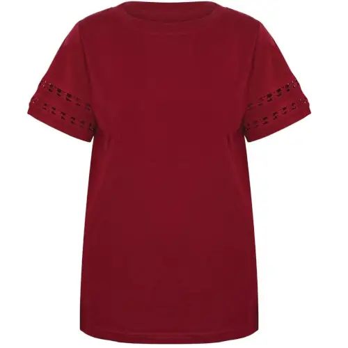 Burgandy Top with Embroidered Sleeves