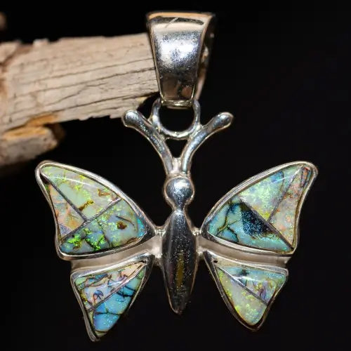 Lapis, Turquoise & Spider Opal Butterfly Pendant
