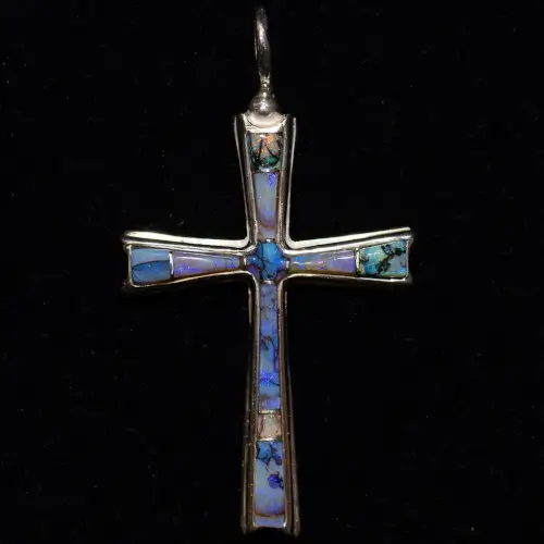 Lapis, Turquoise & Spider Opal Cross Pendant