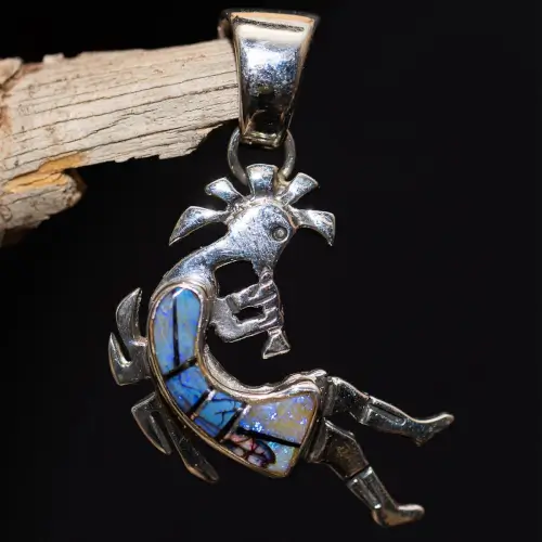 Lapis, Turquoise & Spider Opal Kokopelli Pendant