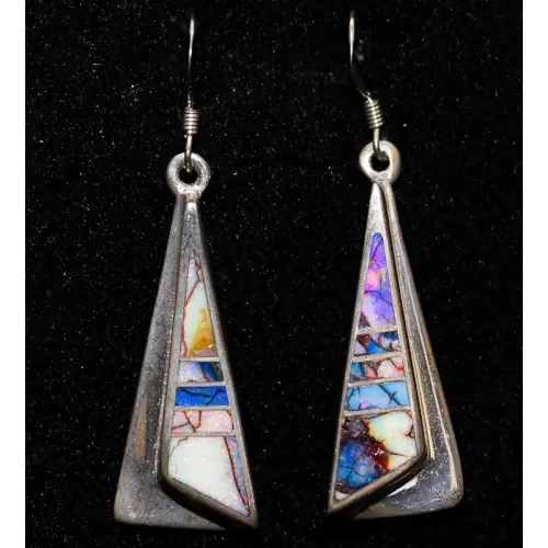Lapis, Turquoise & Spider Opal Triangle Long Drop Earrings